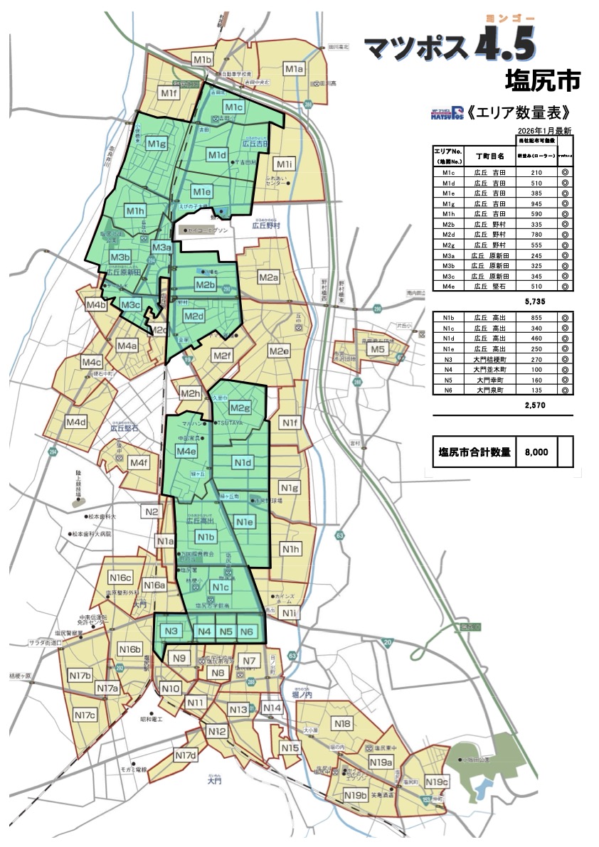 マツポス4.5ポスティングマップ塩尻市